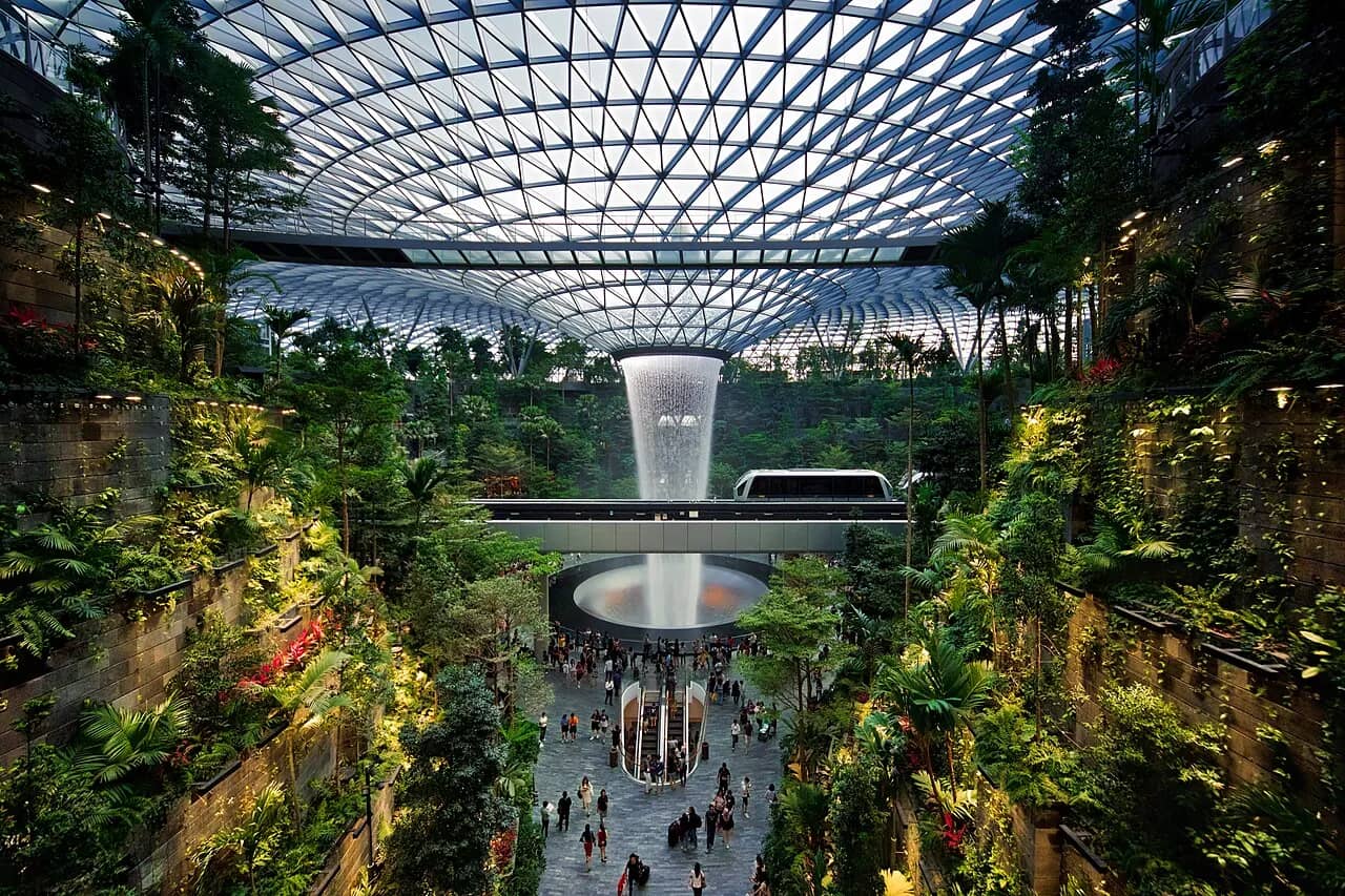 The Rain Vortex indoor waterfall at Jewel Changi Airport